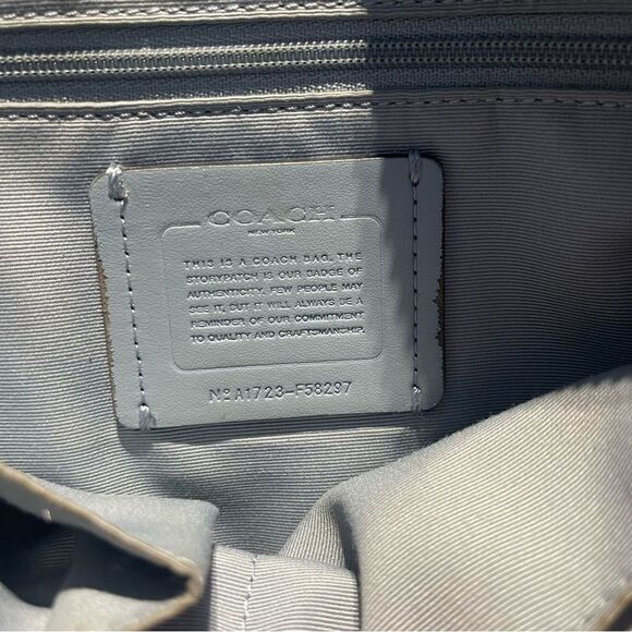 COACH file crossbody bag Signature tan blue silver hardware F58297 Preowned - Picture 6 of 14